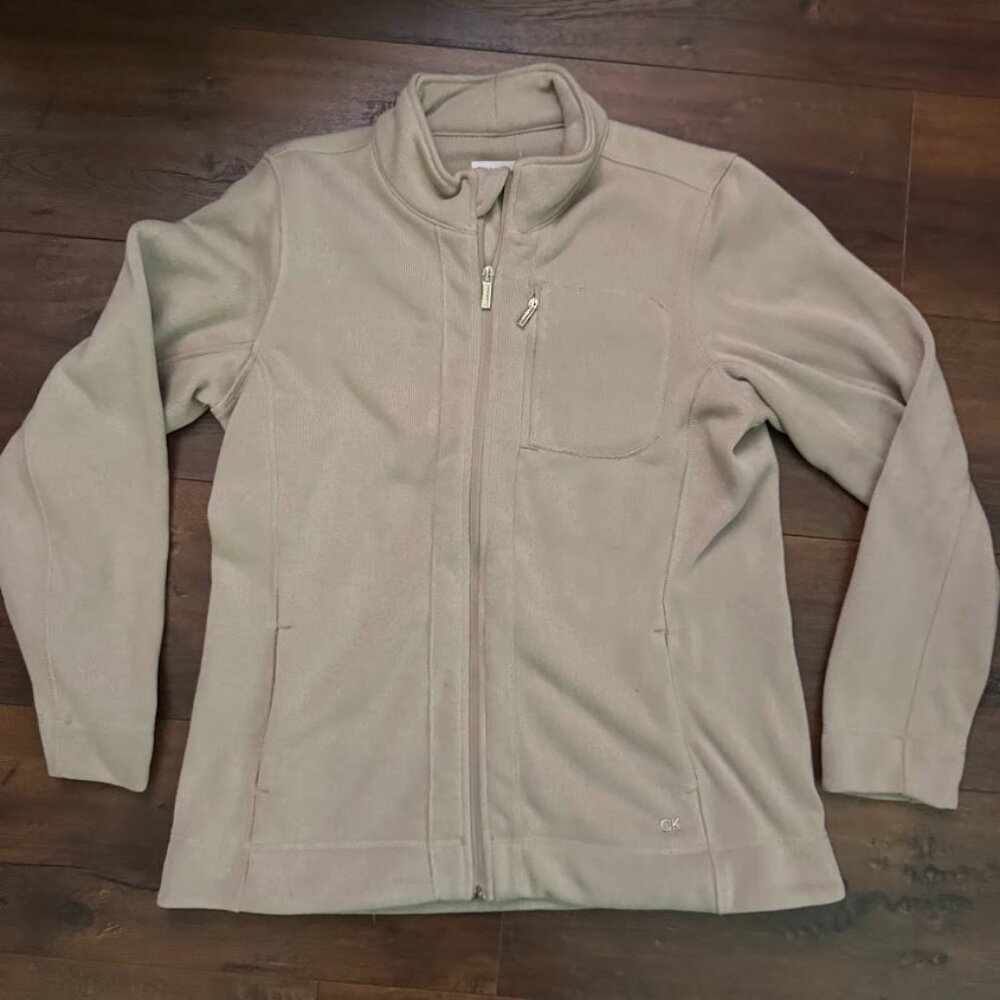 Calvin Klein Base Layer Beige Fleece Sweater Jacket